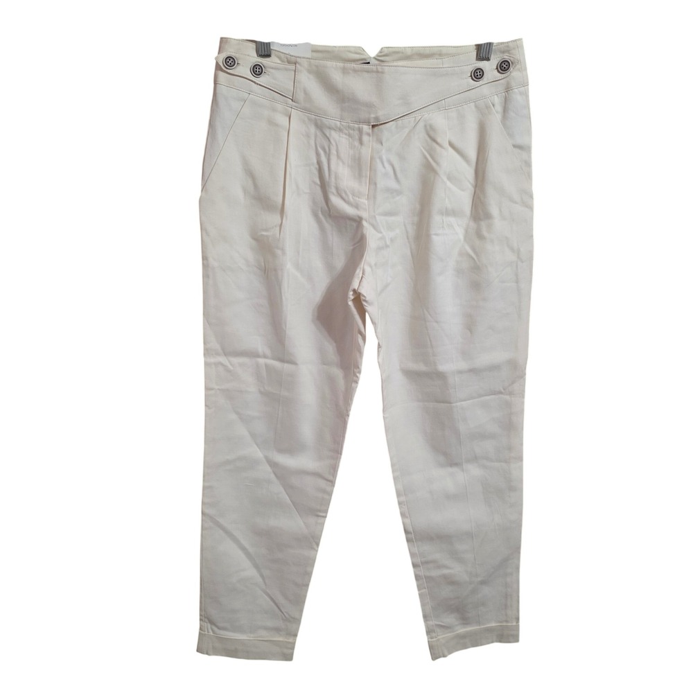 Topshop Womens Tapered Leg Pleated Trousers Ecru Cream Cotton‎ Pants US 8